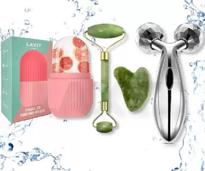 hich Face Stone Roller Massager with Gua Sha Jade Stone Ice Roller and 3D Massager Roller Set Facial Combo Massager(3 Items in the set)