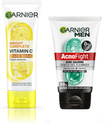 Garnier Men AcnoFight Acne Calming Gel Cleanser with Salicylic Acid & Centella-100g+Vitamin C Foaming FaceWash-100g(2 Items in the set)