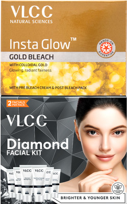 VLCC Diamond Single Facial Kit - 60 g and Insta Glow Gold Bleach - 30 g(2 Items in the set)