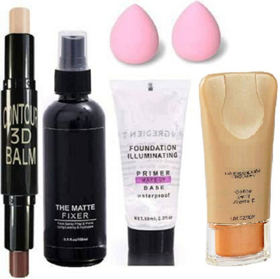 Galm Bazaar MATTE FINISH LIQUID TUBE FOUNDATION ,2 IN 1 CONCEALER STICK,MAKEUP BASE PRIMER ,MAKEUP SETTING FIXER WITH MAKEUP BLENDER(6 Items in the set)