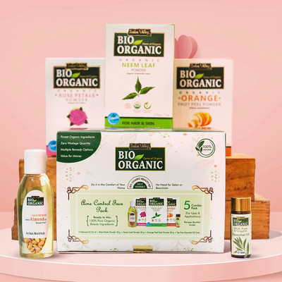 Indus Valley Bio Organic Acne Control Face Pack, Face Mask Safe for all Skin(4 Items in the set)