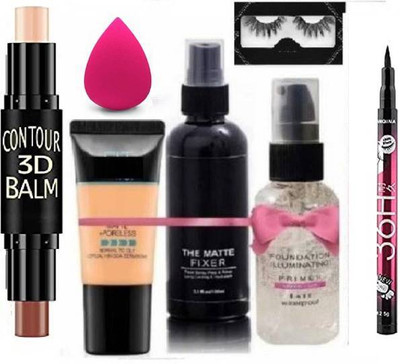 klaty PRIMER,FIXER,FOUNDATIO,CONTOUR STICK , PUFF,EYELASH,EYELINER (7 Items in the set)(7 Items in the set)