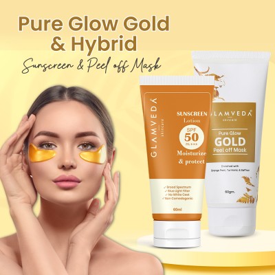 GLAMVEDA Pure Glow Gold Peel Off Mask & Hybrid Sunscreen Lotion Spf 50 PA+++ Moisturize & Protect 120gm(2 Items in the set)