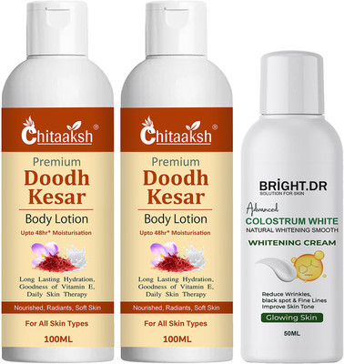 CHITAAKSH Doodh Kesar Body Lotion And BRIGHT.DR Colostrum Whitening Cream(3 Items in the set)