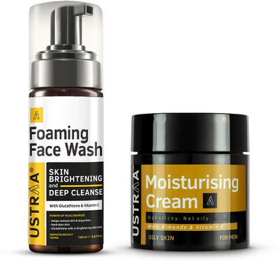 USTRAA Foaming Face Wash - For Skin Brightening - 150 ml & Moisturising Cream for Oily Skin - 100 g(2 Items in the set)