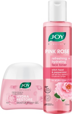 Joy Revivify Pink Rose Face Toner 150ml | Revivify Fresh Rose & Hyaluronic Hydra Restore Moistur Boost Gel 50ml ( Combo Pack )(2 Items in the set)