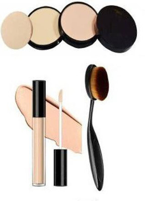Lenon Best makeup combo kit professional liquid concealer & compact moisturizing liquid foundation whitening & oval foundation brush(3 Items in the set)