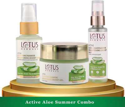 LOTUS HERBALS Active Aloe + Niacinamide Brightening Boost Summer Combo(3 Items in the set)