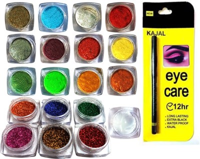 vizo Professional Glitter/Shimmer Eyeshadow Powder 12 Shimmer + 6 Glitter + Kajal(20 Items in the set)