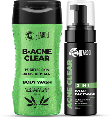 BEARDO B-acne Clear Body Wash & Foam Face wash With Neem | Clean Clear Skin| For Acne(2 Items in the set)