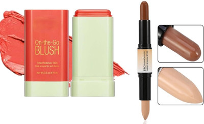 nn new combo set blusher stick multi ple use with contour & highlighter stick long lasting(2 Items in the set)