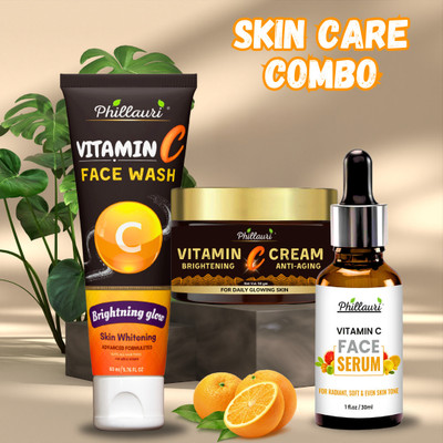Phillauri Vitamin C Face Serum, Facewash And Cream for Anti-Aging , Spotless Skin and Sun Protection for All Typ of Skin Combo(3 Items in the set)