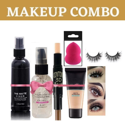 brown blush MAKEUP FIXER WITH PRIMER AND FOUNDATION &PUF(5 Items in the set)