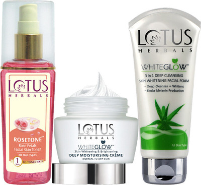 LOTUS HERBALS Rosetone Toner 100ml & Whiteglow Deep Moisturising Creme 40g & Whiteglow 3 in 1 Facial Foam 100g(3 Items in the set)