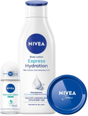 NIVEA Express Hyd 75ml Creme 25ML Sensitive 25ml Roll on(3 Items in the set)
