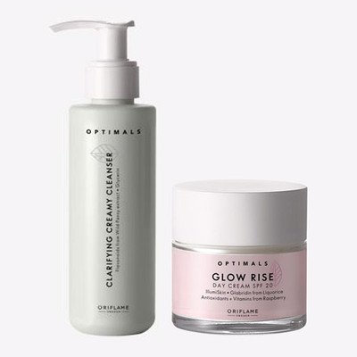 Oriflame Glow Rise Day Cream SPF 20 50 ml with OPTIMALS Clarifying Creamy Cleanser 150 ml(2 Items in the set)