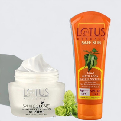 LOTUS HERBALS WHITEGLOW GEL CREAM WITH SAFESUN MATTELOOK SUNSCREEN(2 Items in the set)