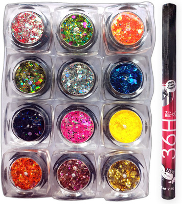 vizo Multicolor Chunky Glitter for makeup with eyeliner & Nailart(13 Items in the set)