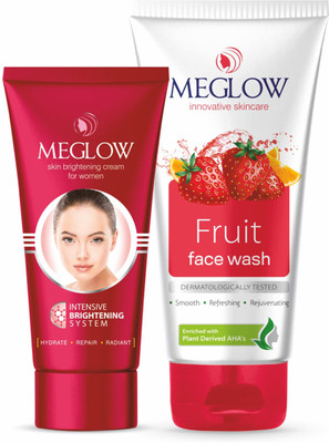 meglow Fairness Cream for Women 50g + Fruit Face Wash 70g - Radiant & Refreshing Skin Care Combo(2 Items in the set) meglow Fairness Cream for Women 50g + Fruit Face Wash 70g - Radiant & Refreshing Skin Care Combo(2 Items in the set)