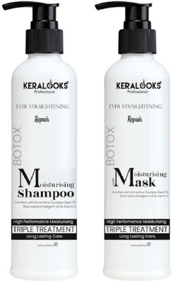 keralooks moisturising ever straightening hair shampoo and mask 250 ml each Triple action formula(2 Items in the set)