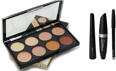 MISTY ALLE 3 in 1 mascara kajal eyeliner with 8 shades contour pallet(4 Items in the set)
