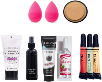 brown blush COMBO OF MAKEUP FIXER WITH PRIMER AND FOUNDATION(10 Items in the set)