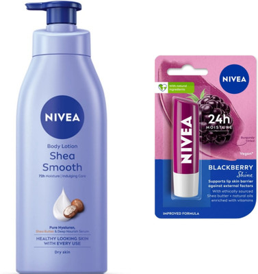 NIVEA SHEA SMOOTH BODY LOTION 400 ML & BLACKBERRY SHINE LIP BALM 4.8G(2 Items in the set)