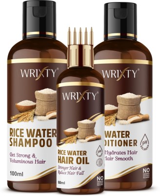 Wrixty Hair Damage Repair Kit - Rice Water Shampoo 100ml + Rice Water Conditioner 100ml + Rice Water Hair Oil 60ml.(3 Items in the set)