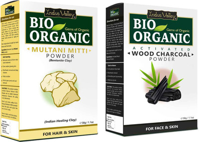 Indus Valley Bio Organic Multani Mitti & Activated Charcoal Powder Combo For Face 30gm Each(2 Items in the set)