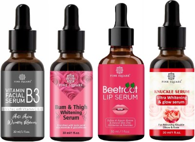 Pink Square Vit-B3 Serum, Bum-Thigh Whitening Serum, Beetroot Lip & Knuckle Serum (Each,30ml)(4 Items in the set)