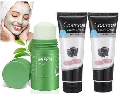 Yuency Pack of 2 Green Stick Mask Oil Control Anti Acne Eggplant Cleaning Solid Mask & Charcoal Mask(2 Items in the set)