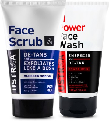 USTRAA Face Scrub for de-Tan - 100 g & Power Face Wash Energize and De-Tan - 100 g(2 Items in the set)