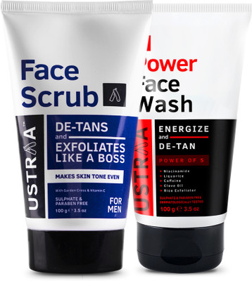 USTRAA Face Scrub De-Tan & Power Face Energize & De-Tan - for Effective Tan Removal(2 Items in the set)