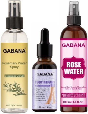 GABANA Rosemary Water Hair Spray 100ml, Foot Repair Oil 30ml & Rose Water 100ml(3 Items in the set)