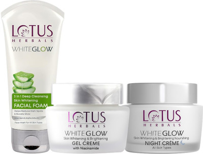 LOTUS HERBALS WhiteGlow Skin brightening Combo Day, Night Cream with 3 In 1 Facial Foam(3 Items in the set)