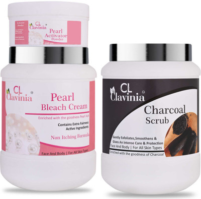 CLAVINIA Pearl Bleach Cream 1 Kg + Charcoal Scrub 1000 ml(3 Items in the set)