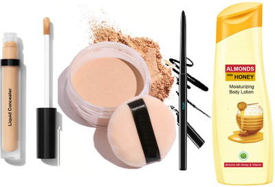 KAIASHA long lasting black kajal and cold cream & loose powder Moisturizer Body Lotion(4 Items in the set)