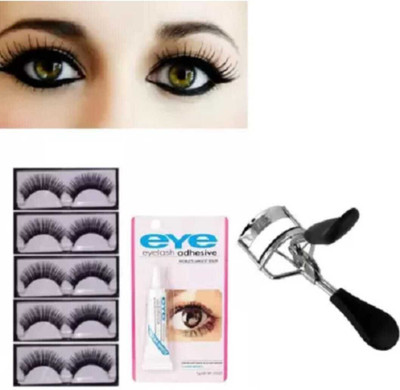 mkldsrh false eyelashes pair of 5 with eyelash glue & curler for eyes(3 Items in the set)