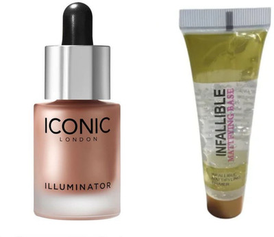 INDIANA HUDA ORIGINAL(Champagne Shimmer)Iconic illuminator highlighter AND LONGLASTING & HYDRATING SMOOTH MATTIFYING BASE INFALLIBLE PRIMER(2 Items in the set)