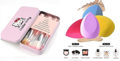 Aneesho Girls Face Makeup 7 Piece brush pink +4Beauty Sponge Combo(11 Items in the set)