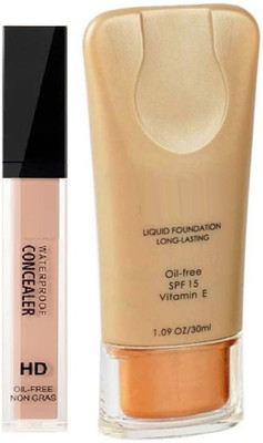 HUZURLU Perfect natural foundation & liquid high coverage concealer combo kit(2 Items in the set)