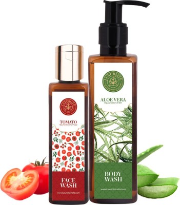 Luxuriate Combo Pack for Aloe Vera Body Wash for Rejuvenation (200 ml) and Natural Nourishment Tomato Face Wash Cleanser (100 ml)(2 Items in the set)