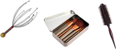 Lusty soul Head Scalp Massager & Round Comb With Naked Makeup Brush Pack Of 3(3 Items in the set)