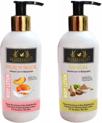 Heaven Valley Professional Peach Milk Body Lotion 300ml & Sandal Body Lotion 300ml For Sensitive, Oily Skin(1 Items in the set)