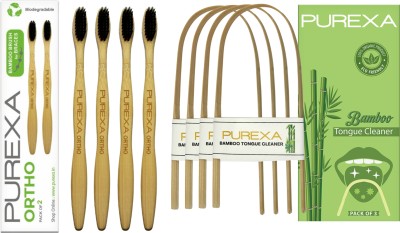 PUREXA Orthodontic Bamboo Charcoal Toothbrush For Braces With Bamboo Tongue Cleaner(8 Items in the set)