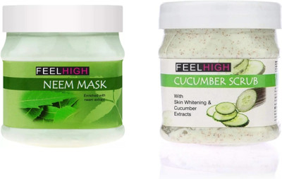 feelhigh Face and Body Neem Mask 500ml And Cucumber Scrub 500ml - Skin care and Facial Products -Man woman(2 Items in the set)
