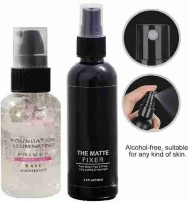 Glowsync Combo of Makeup primer with makeup spray Fixer - 100 ml (Transparent)(2 Items in the set)