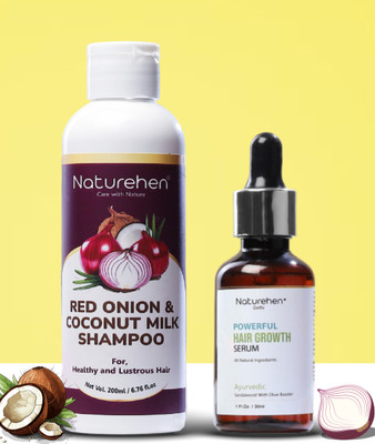 NATUREHEN Red Onion & Coconut Extraxr Shampoo (200ml) With Powerful Hair Growth Serum(30ml)(2 Items in the set)