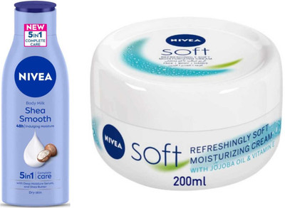 NIVEA Soft cream 200ml and Shea Smooth 75ml lotion Set of 2(275 ml)