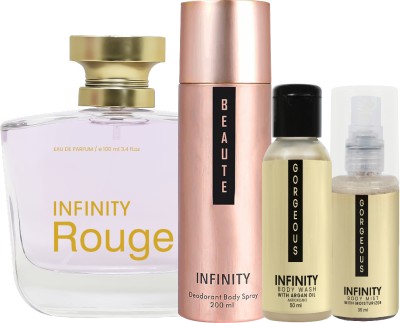 INFINITY Rouge Perfume, Beaute Deodorant, Gorgeous Body Wash & Gorgeous Body Mist(4 Items in the set)